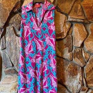 Tracy Negoshian Vibrant Pink and Teal Dress
